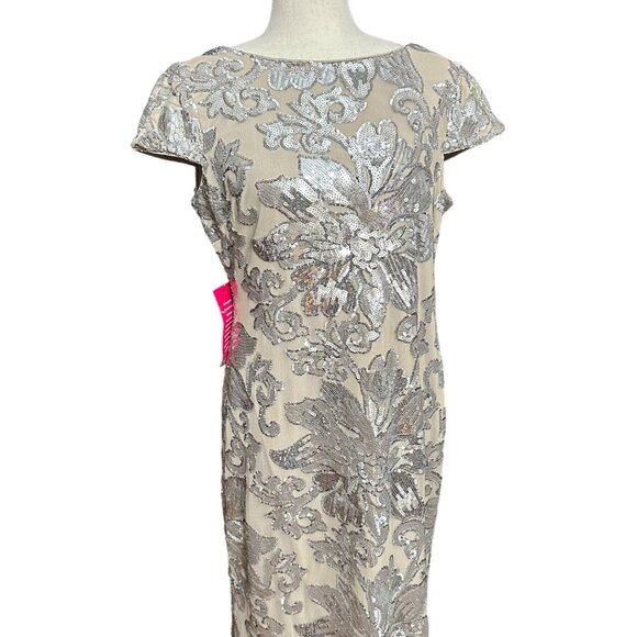 Calvin Klein Gown Women 14 NWT Cap-Sleeve Sequin Dress Floor Length Floral - Picture 13 of 16